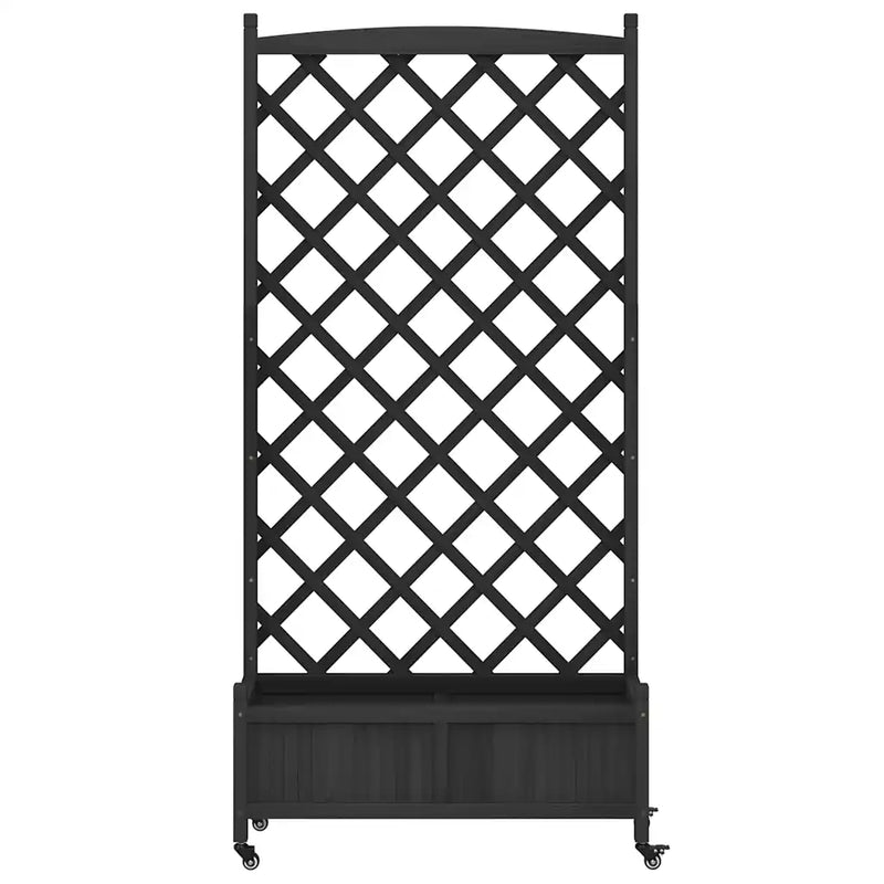 Planter with Trellis and Wheels Black Solid Wood Fir