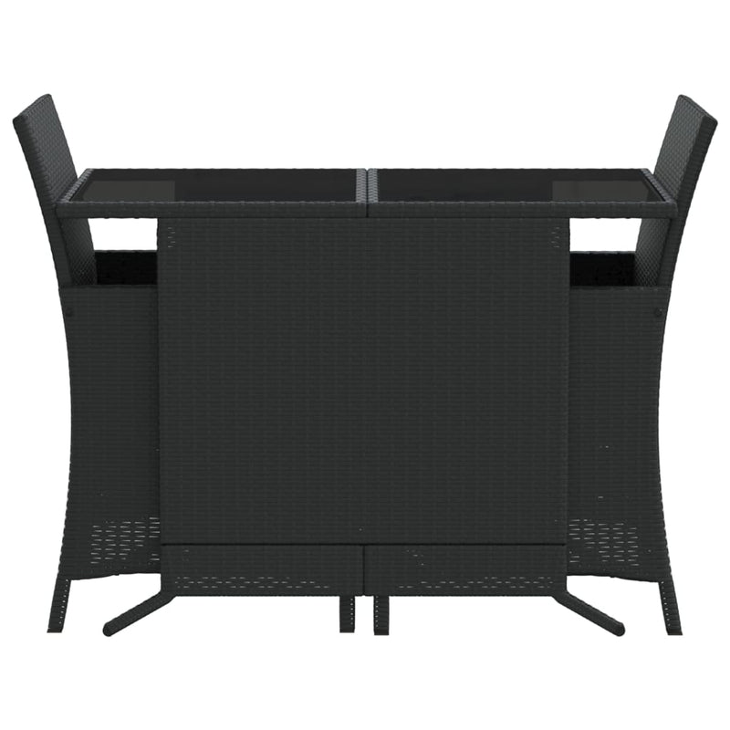 3 Piece Bistro Set with Cushions Black Poly Rattan