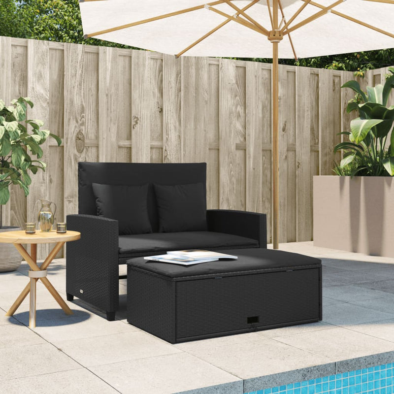 Garden Sofa with Cushions 2-Seater Black Poly Rattan