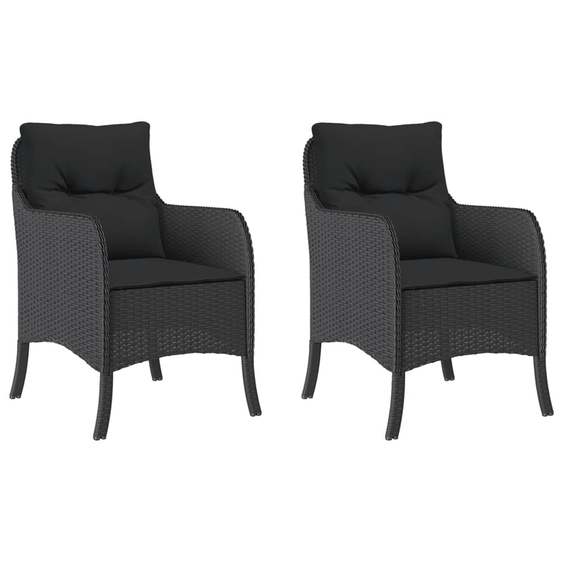 vidaXL Garden Chairs with Cushions 2 pcs Black Poly Rattan