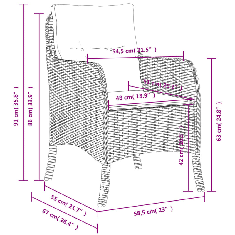 Garden Chairs with Cushions 2 pcs Black Poly Rattan