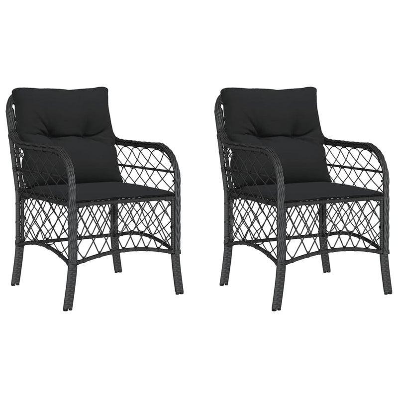 Garden Chairs with Cushions 2 pcs Black Poly Rattan