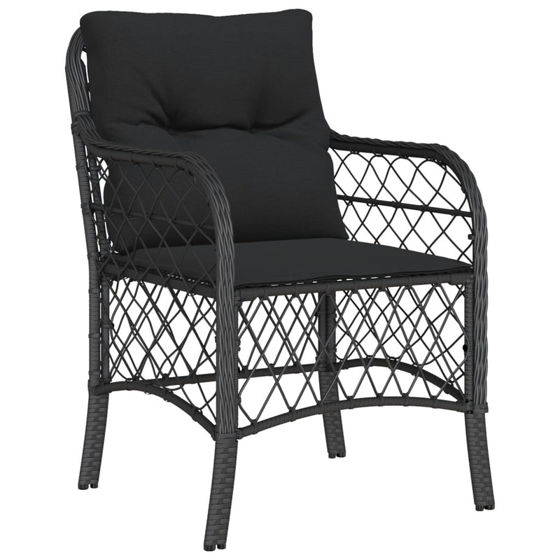 Garden Chairs with Cushions 2 pcs Black Poly Rattan