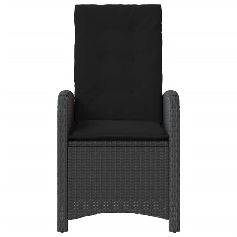 vidaXL Reclining Garden Chair with Cushions Black Poly Rattan