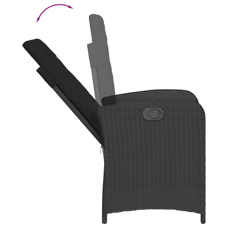 vidaXL Reclining Garden Chair with Cushions Black Poly Rattan