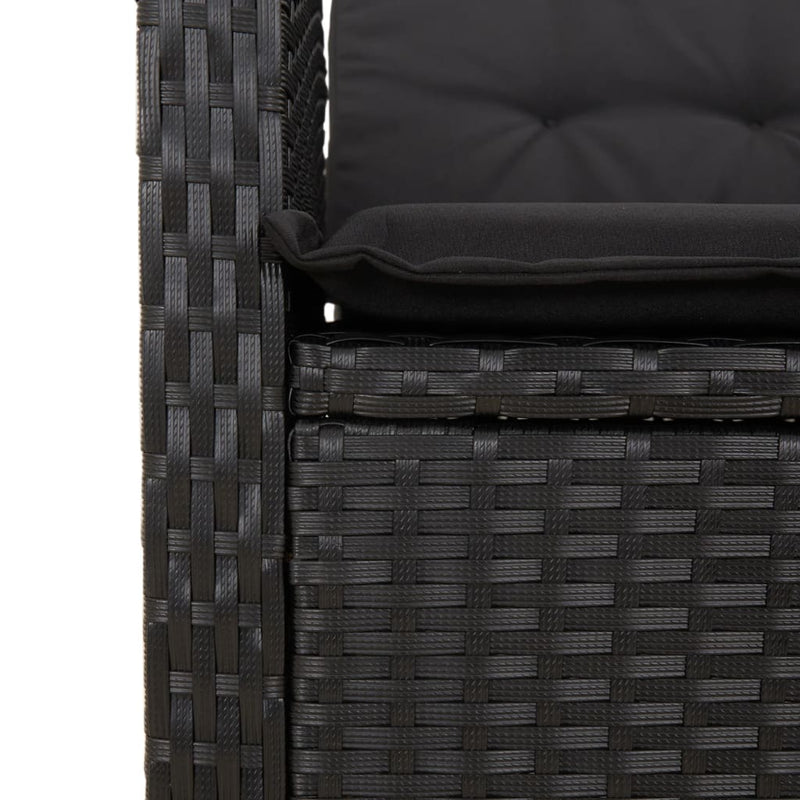 vidaXL Reclining Garden Chair with Cushions Black Poly Rattan