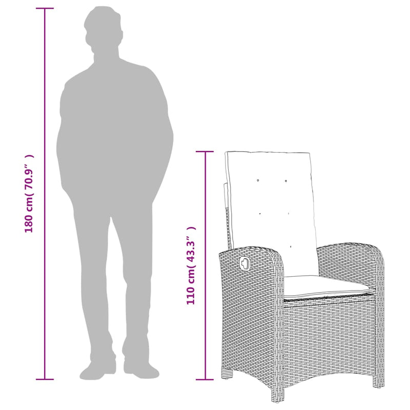vidaXL Reclining Garden Chair with Cushions Black Poly Rattan