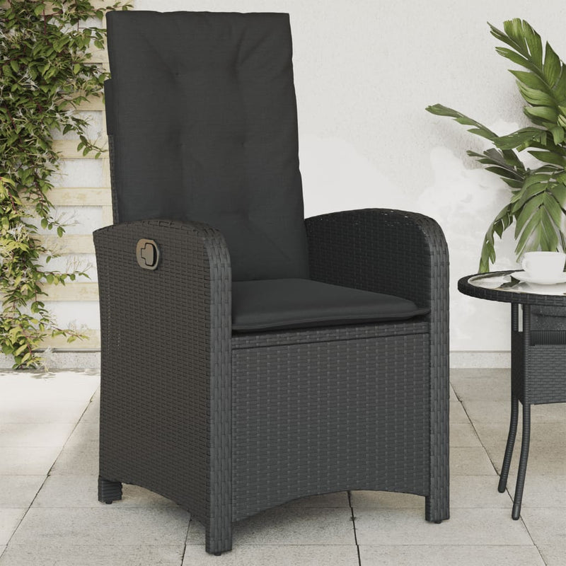 vidaXL Reclining Garden Chair with Cushions Black Poly Rattan