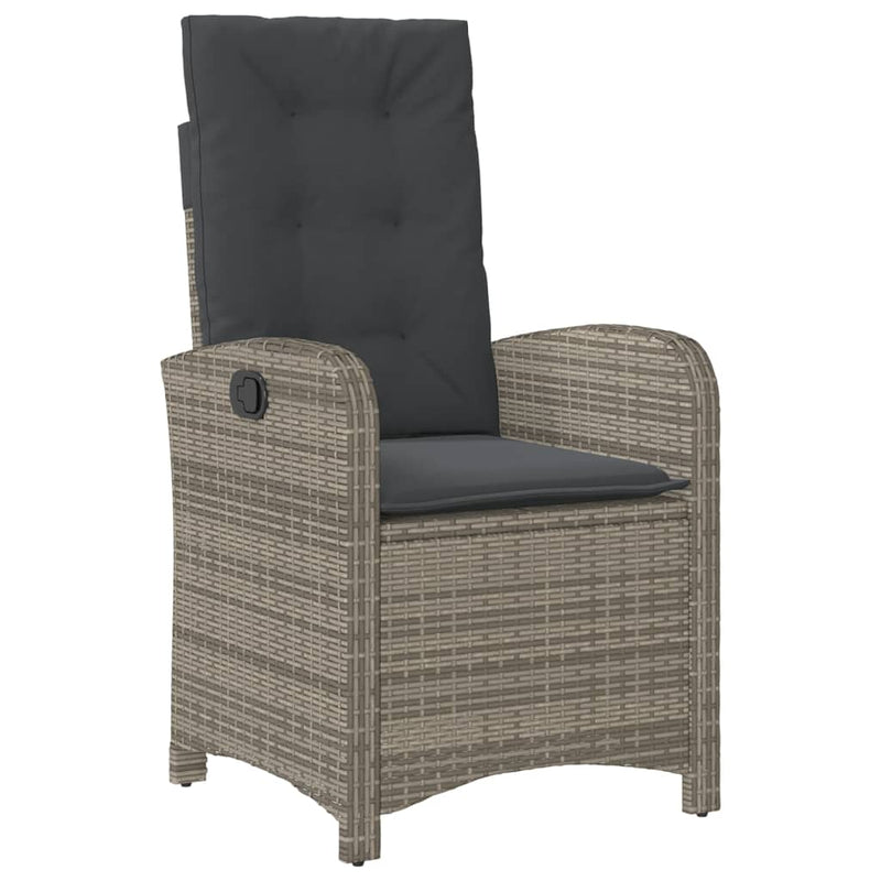 vidaXL Reclining Garden Chair with Cushions Grey Poly Rattan