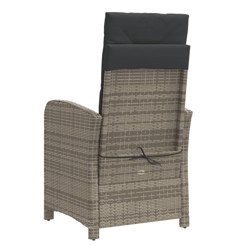 vidaXL Reclining Garden Chair with Cushions Grey Poly Rattan
