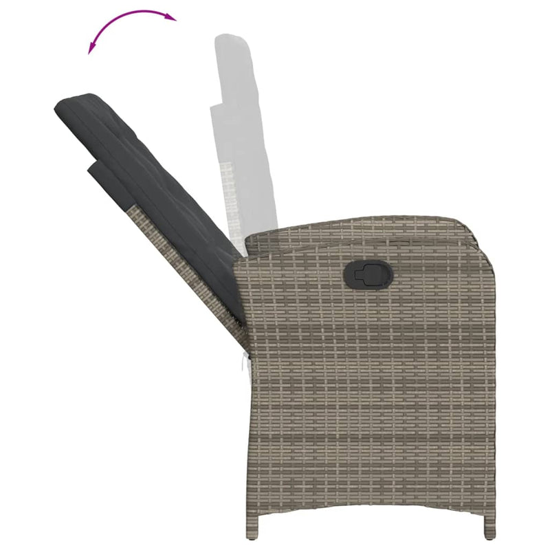 vidaXL Reclining Garden Chair with Cushions Grey Poly Rattan