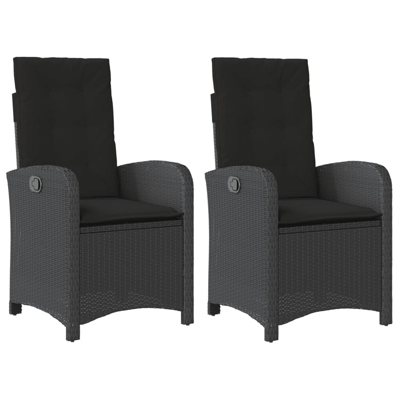 vidaXL Reclining Garden Chairs 2 pcs with Cushions Black Poly Rattan