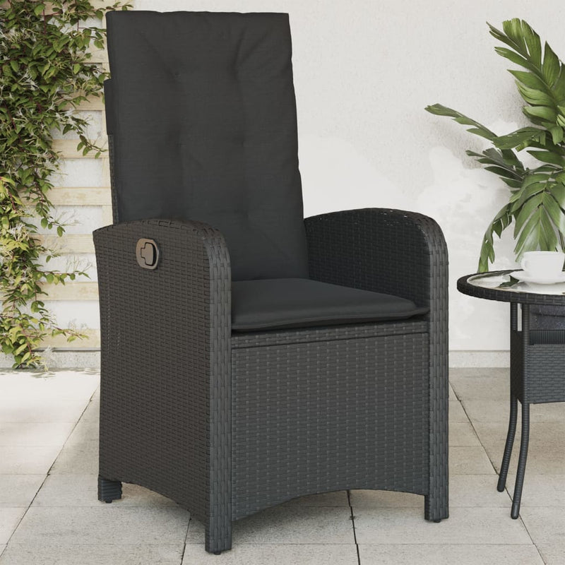 vidaXL Reclining Garden Chairs 2 pcs with Cushions Black Poly Rattan