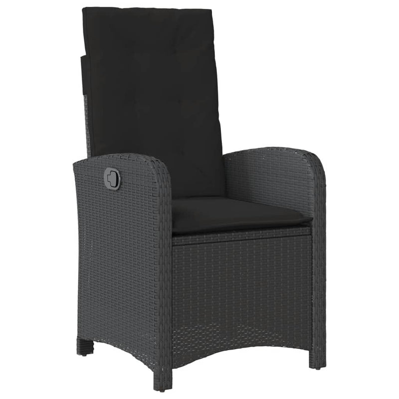vidaXL Reclining Garden Chairs 2 pcs with Cushions Black Poly Rattan