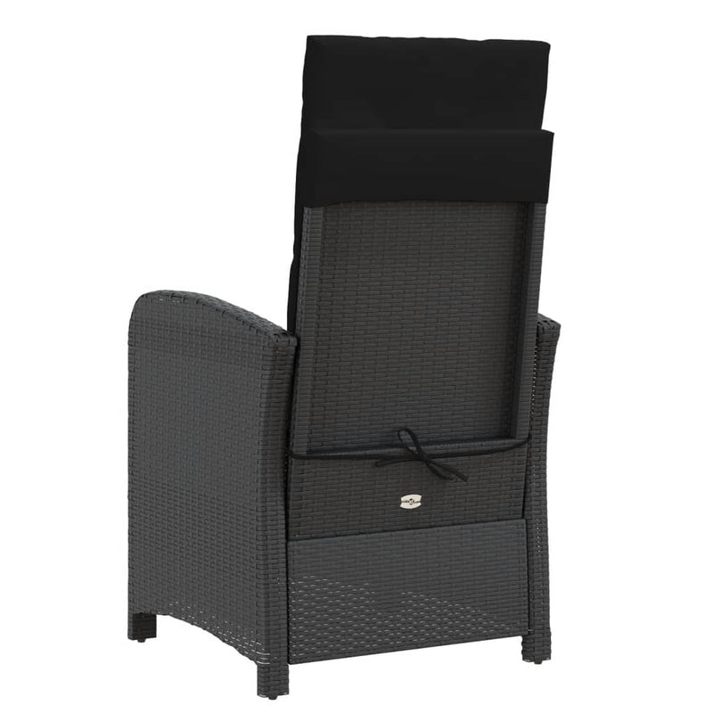 vidaXL Reclining Garden Chairs 2 pcs with Cushions Black Poly Rattan