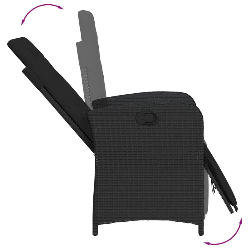 vidaXL Reclining Garden Chair with Footrest Black Poly Rattan