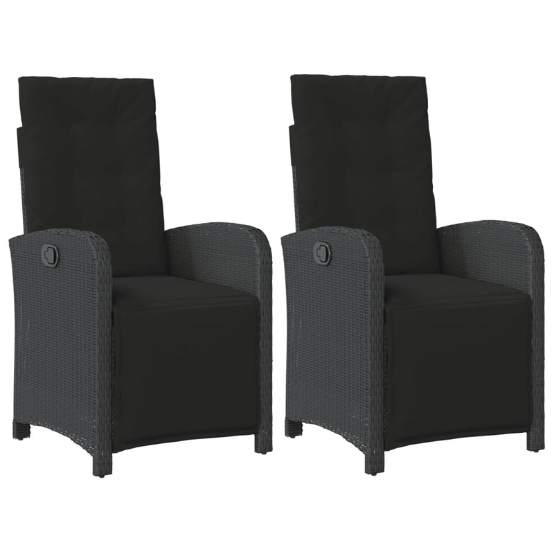 vidaXL Reclining Garden Chairs 2 pcs with Footrest Black Poly Rattan