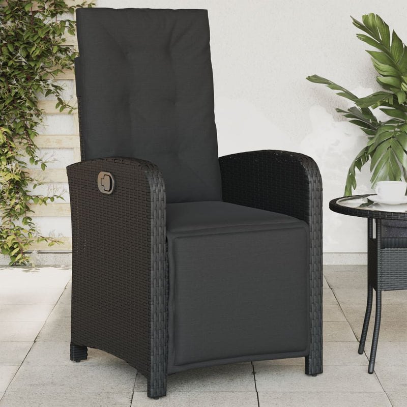 vidaXL Reclining Garden Chairs 2 pcs with Footrest Black Poly Rattan