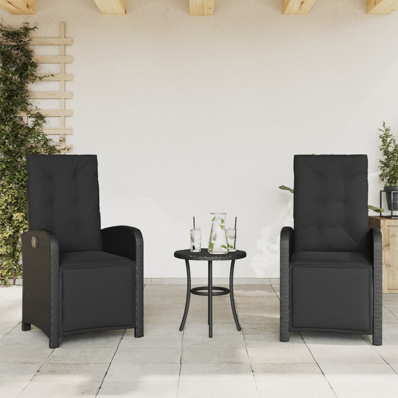 vidaXL Reclining Garden Chairs 2 pcs with Footrest Black Poly Rattan