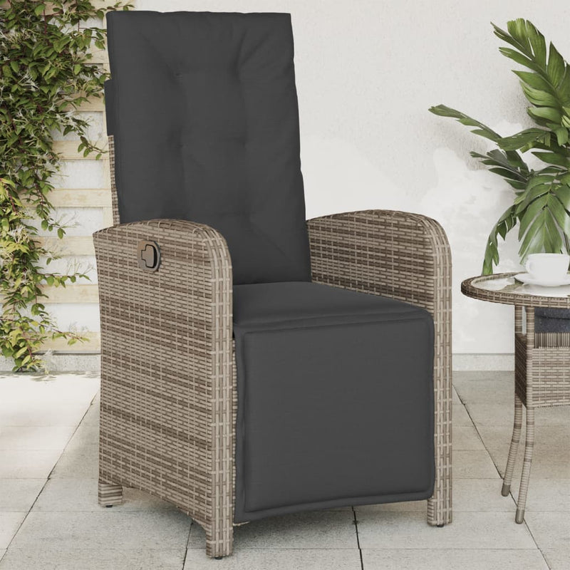 vidaXL Reclining Garden Chairs 2 pcs with Footrest Grey Poly Rattan