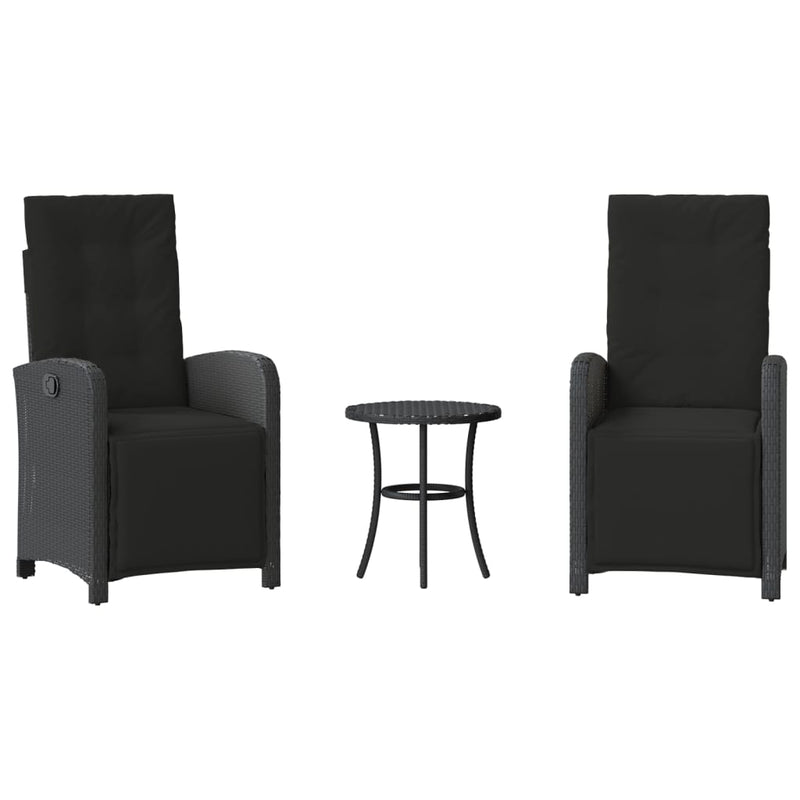 vidaXL 3 Piece Bistro Set with Cushions Black Poly Rattan