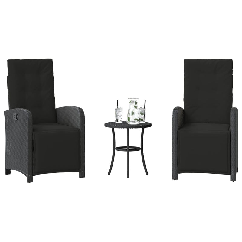 vidaXL 3 Piece Bistro Set with Cushions Black Poly Rattan
