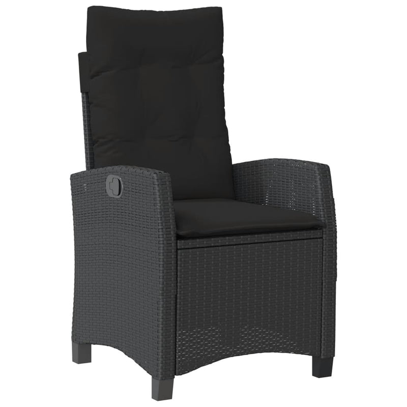 vidaXL Reclining Garden Chair with Cushions Black Poly Rattan