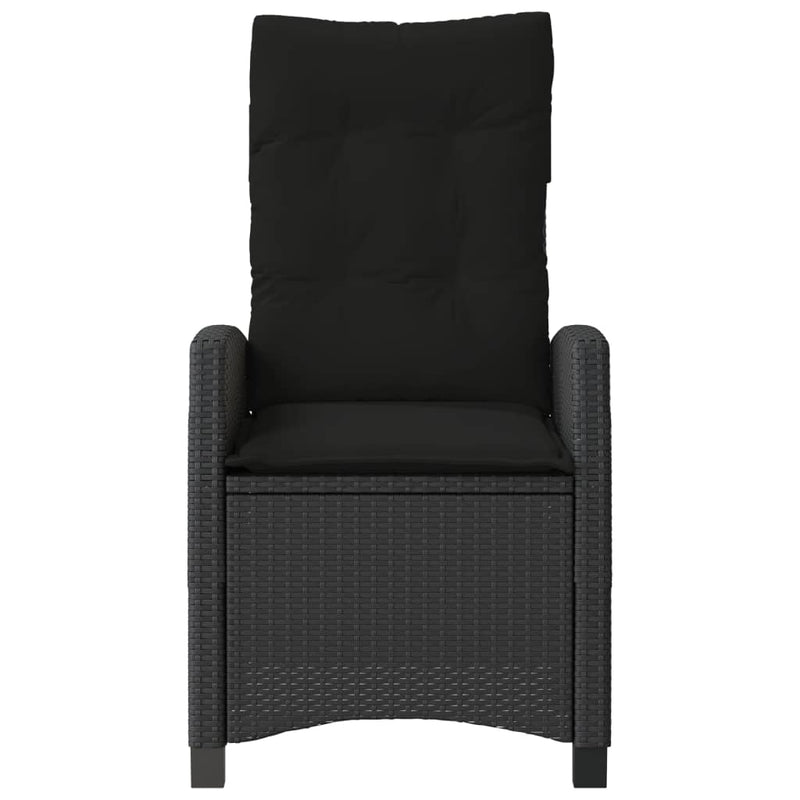 vidaXL Reclining Garden Chair with Cushions Black Poly Rattan