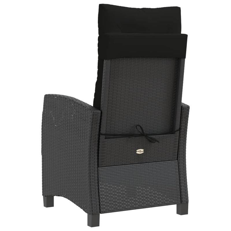 vidaXL Reclining Garden Chair with Cushions Black Poly Rattan