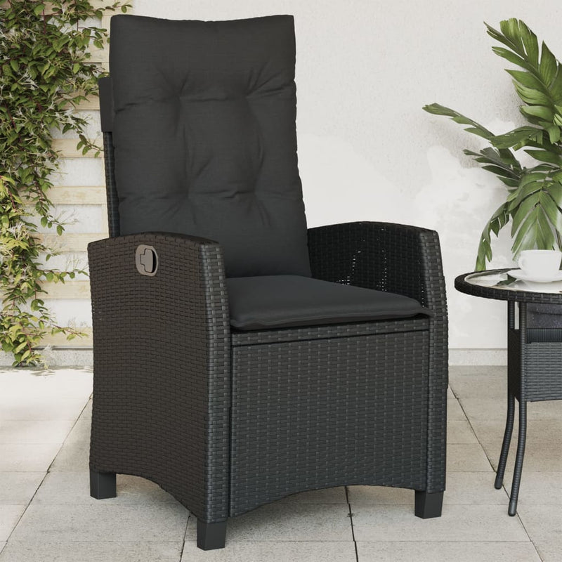 vidaXL Reclining Garden Chair with Cushions Black Poly Rattan