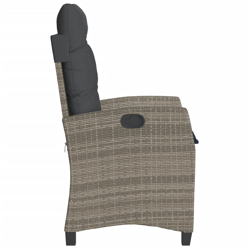 vidaXL Reclining Garden Chair with Cushions Grey Poly Rattan