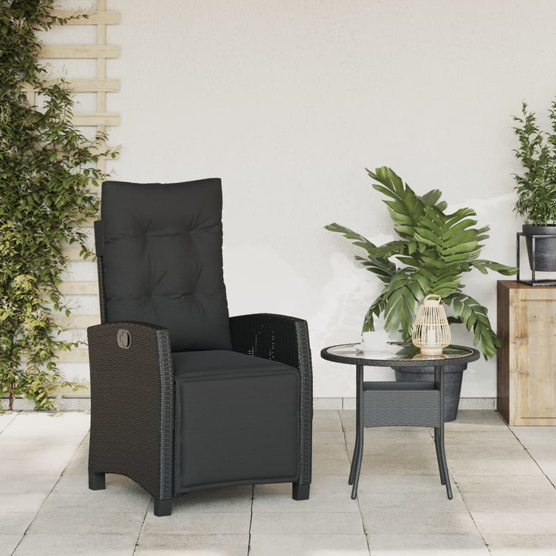 vidaXL Reclining Garden Chair with Footrest Black Poly Rattan