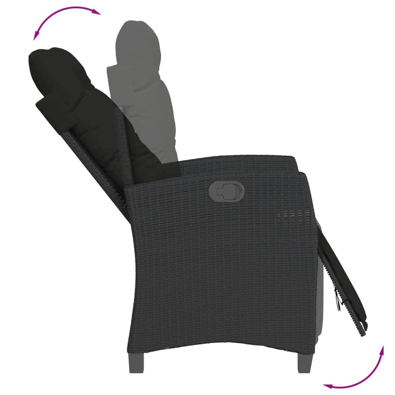 vidaXL Reclining Garden Chair with Footrest Black Poly Rattan