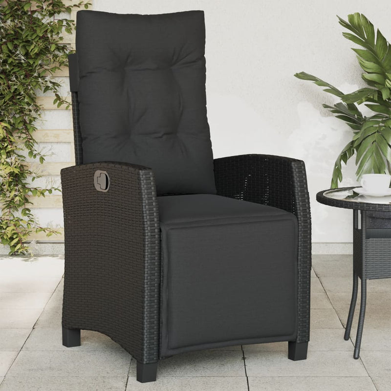 vidaXL Reclining Garden Chair with Footrest Black Poly Rattan