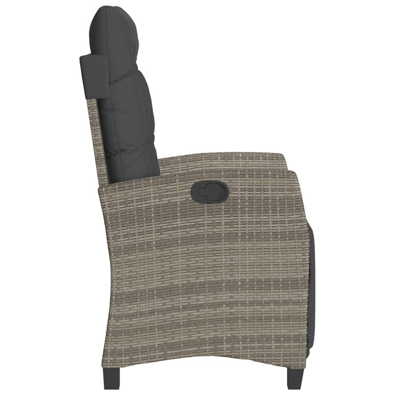 Reclining Garden Chair with Footrest Grey Poly Rattan