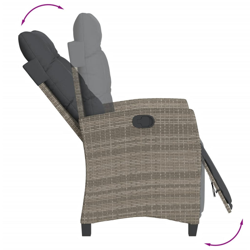 Reclining Garden Chair with Footrest Grey Poly Rattan