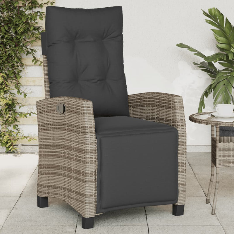 Reclining Garden Chair with Footrest Grey Poly Rattan