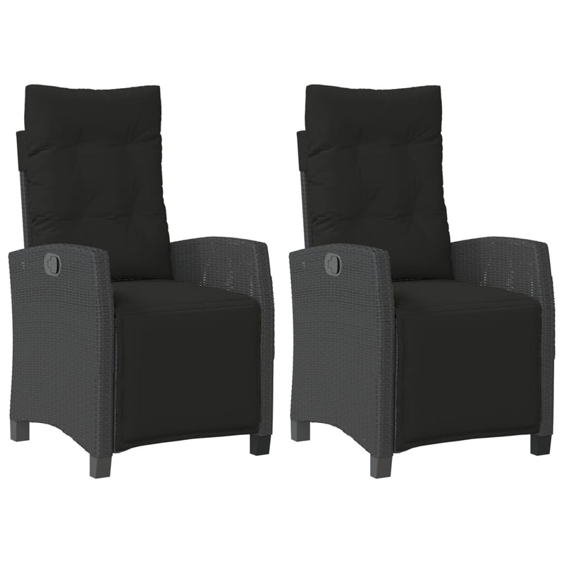 vidaXL Reclining Garden Chairs 2 pcs with Footrest Black Poly Rattan