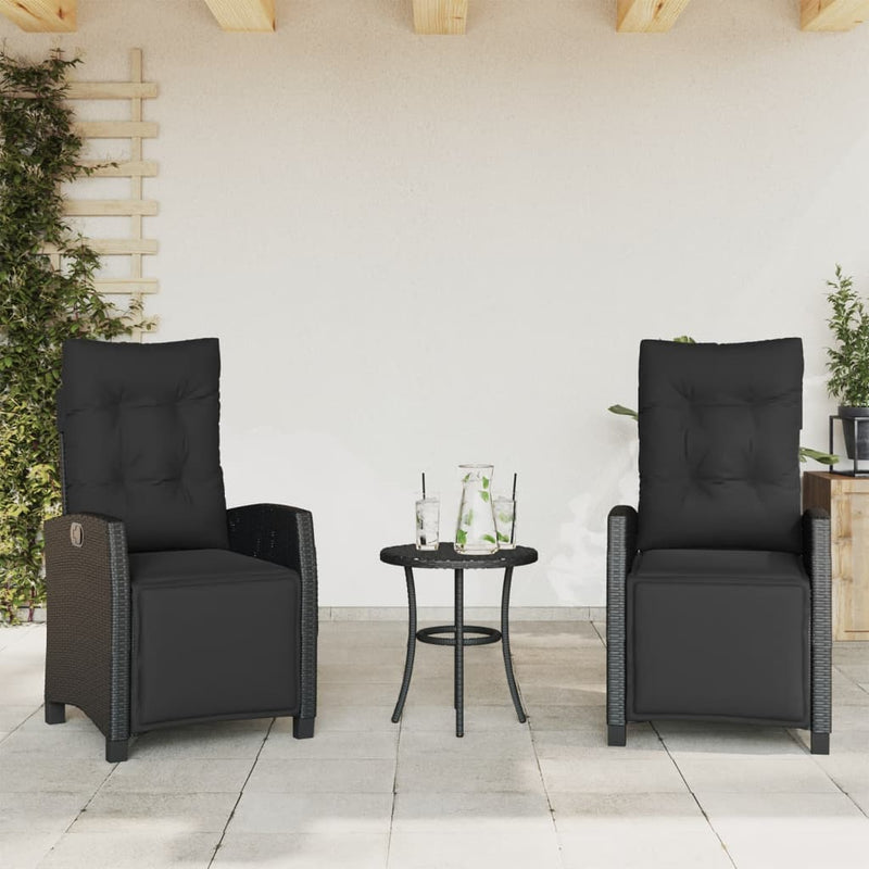 vidaXL Reclining Garden Chairs 2 pcs with Footrest Black Poly Rattan