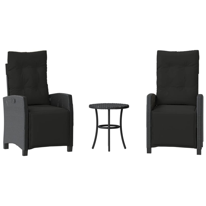 vidaXL 3 Piece Bistro Set with Cushions Black Poly Rattan
