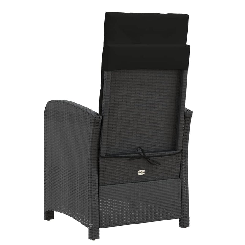 vidaXL 3 Piece Bistro Set with Cushions Black Poly Rattan