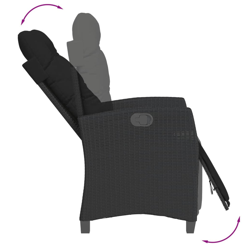 vidaXL 3 Piece Bistro Set with Cushions Black Poly Rattan