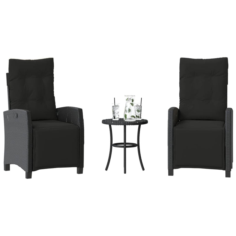 vidaXL 3 Piece Bistro Set with Cushions Black Poly Rattan