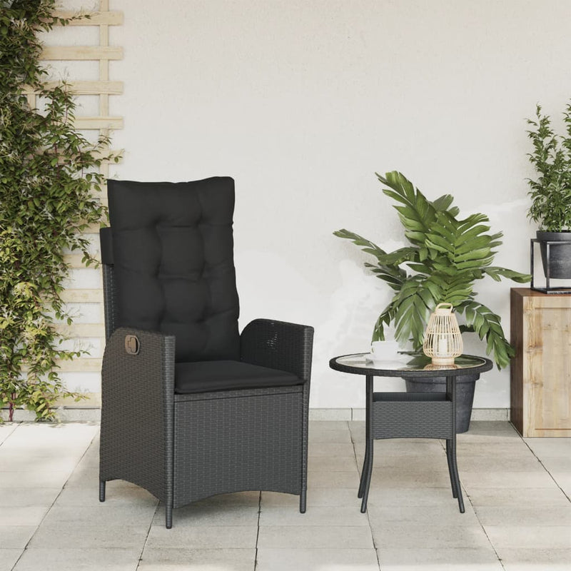 vidaXL Reclining Garden Chair with Cushions Black Poly Rattan