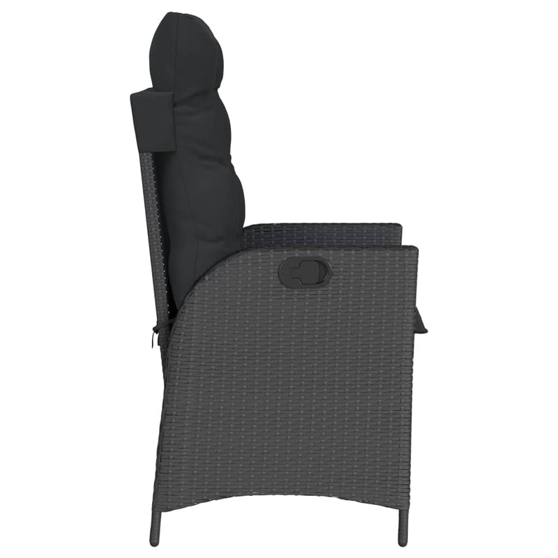 vidaXL Reclining Garden Chair with Cushions Black Poly Rattan