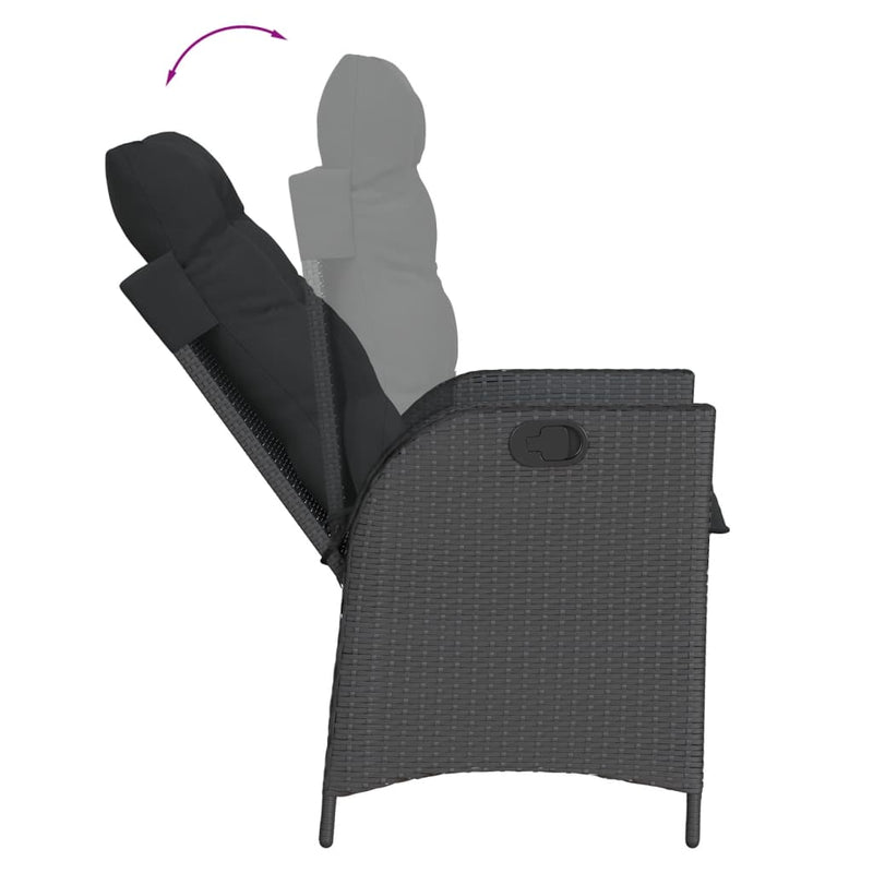 vidaXL Reclining Garden Chair with Cushions Black Poly Rattan