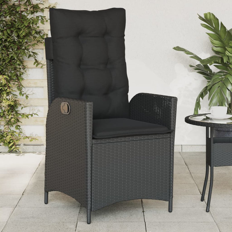 vidaXL Reclining Garden Chair with Cushions Black Poly Rattan