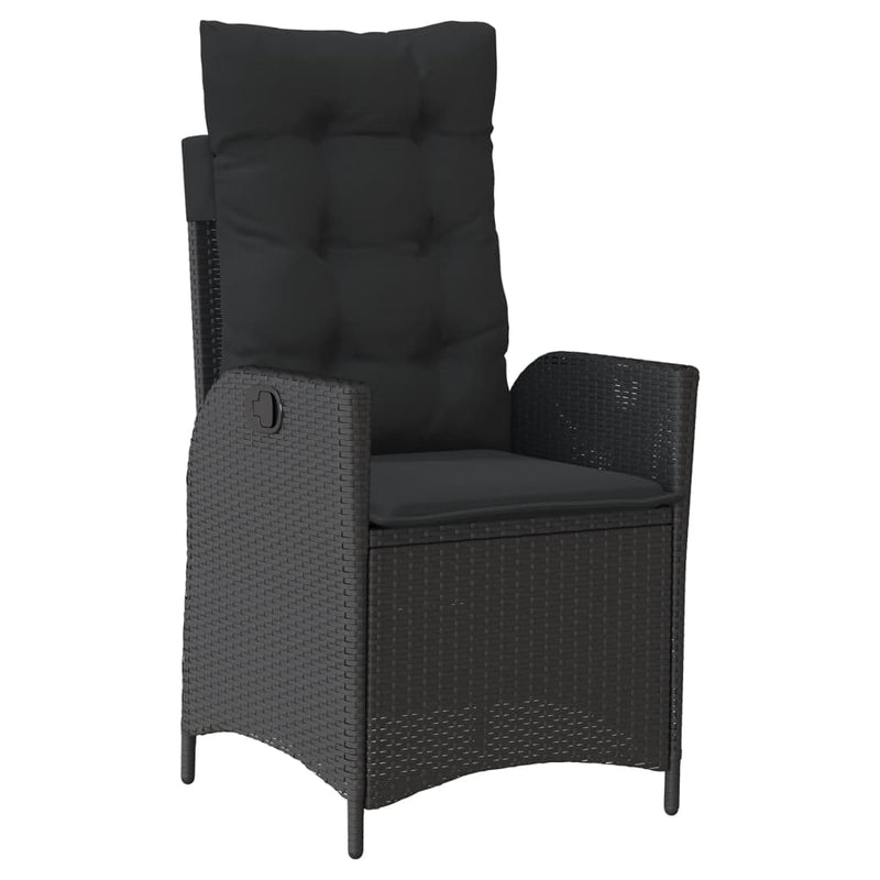vidaXL Reclining Garden Chairs 2 pcs with Cushions Black Poly Rattan