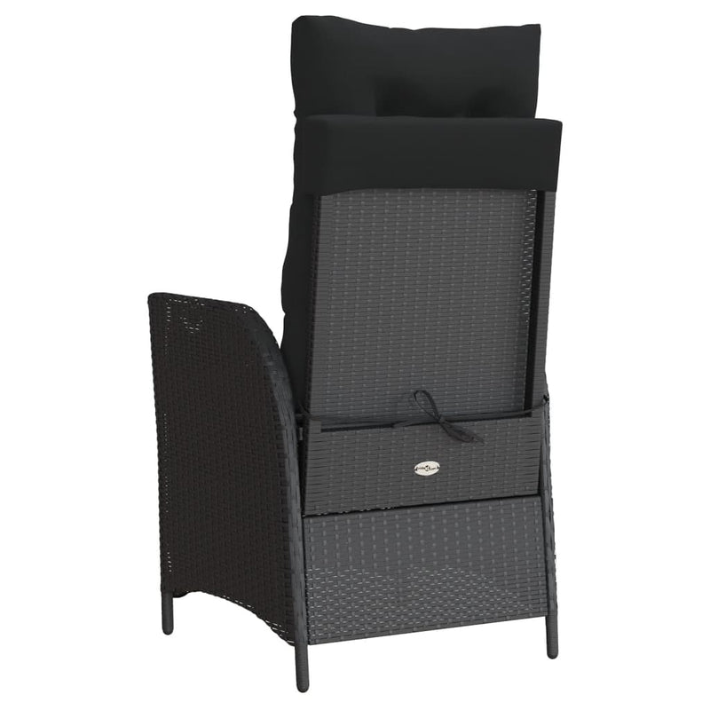vidaXL Reclining Garden Chairs 2 pcs with Cushions Black Poly Rattan