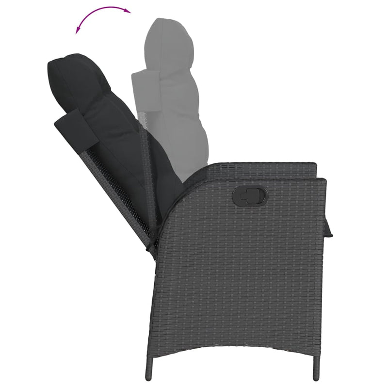 vidaXL Reclining Garden Chairs 2 pcs with Cushions Black Poly Rattan